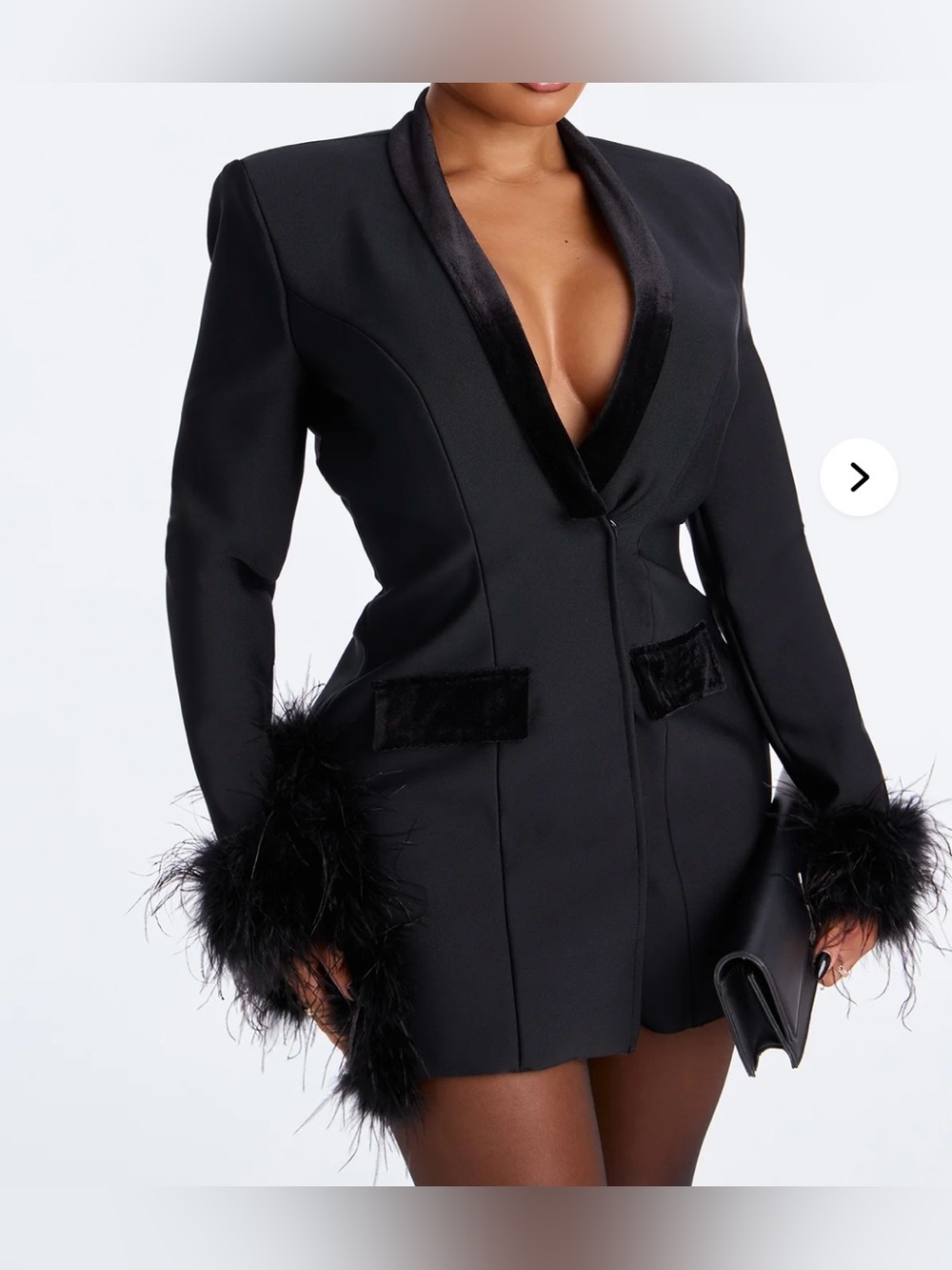 Kiera Feather Bandage Blazer Mini Dress - Black